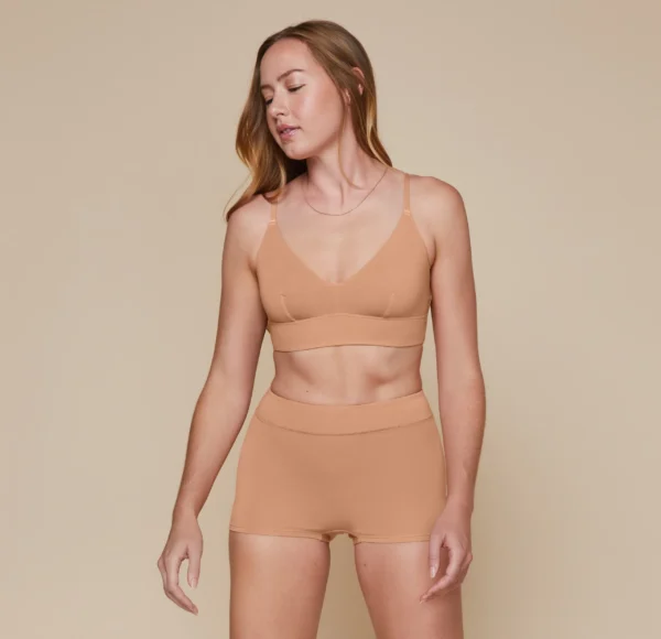 Cloud Cotton V-Neck Bralette - Dune